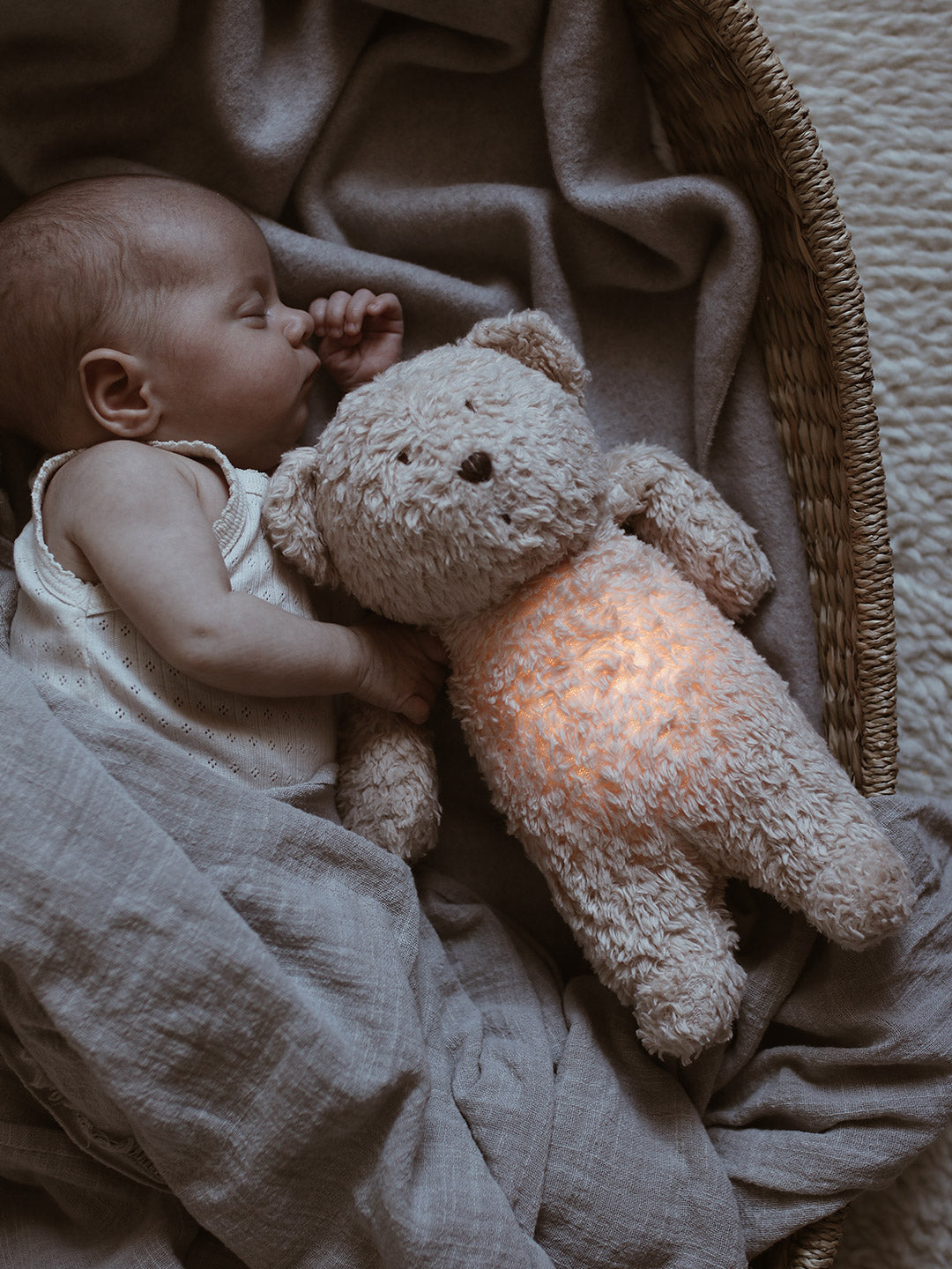 Baby's first toys, Moonie organic bear, baby sleep aid with a night lamp