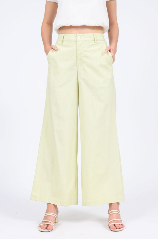 Lucille Linen-blend High Waist Long Pants in Off White