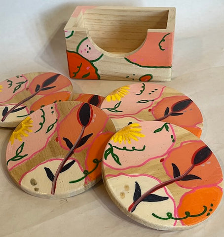 Boho art inspired hand painted wooden coasters