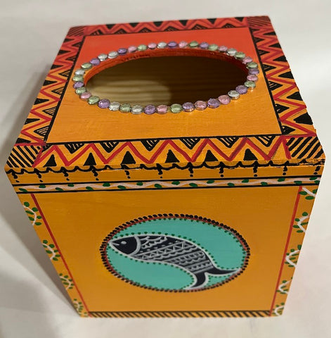 A fish art hand painted tissue box cover