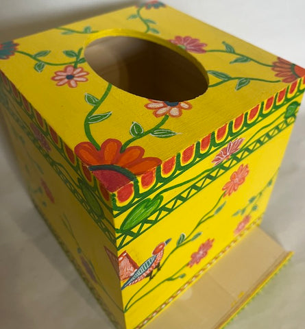 A bright hand painted tissue box cover