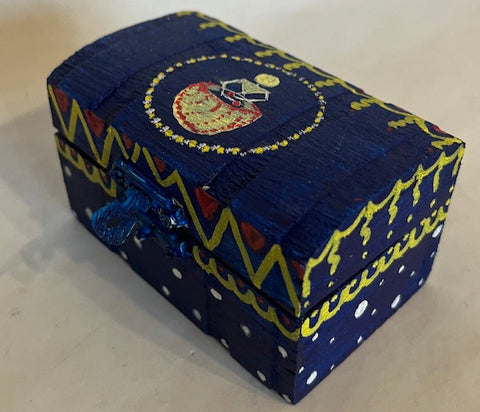 a blue warli top hand painted wood box