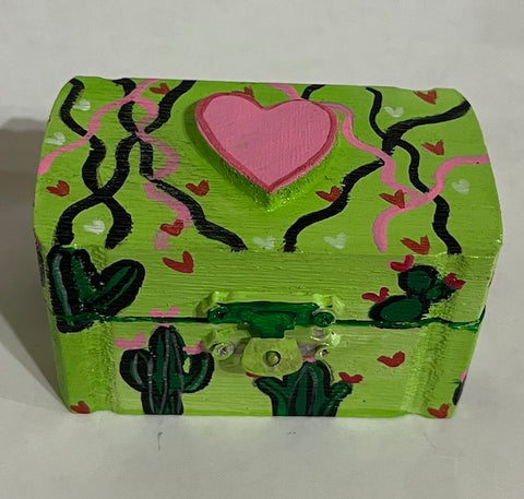 a green hand painted wood box