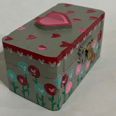 Abstract flower heart top hand painted wood box