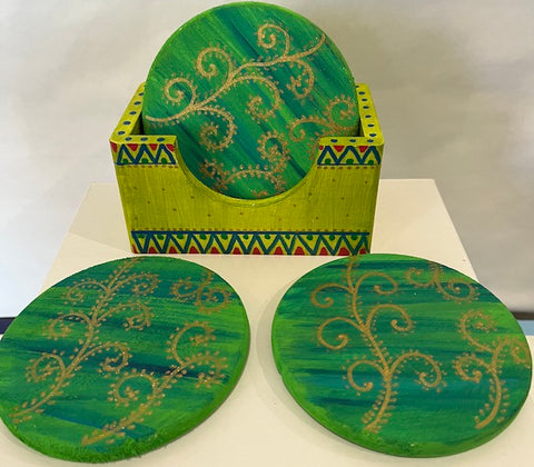 Green wooden coasters