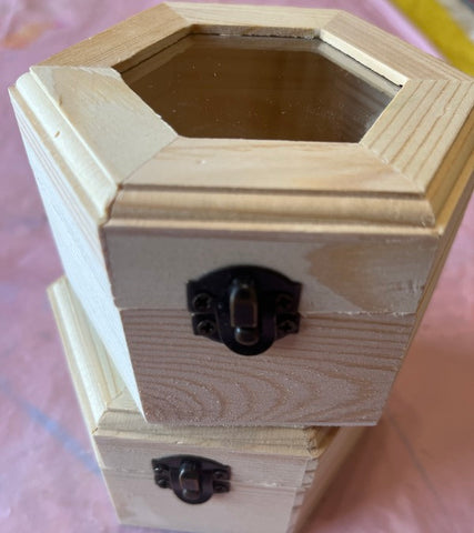 hexagon wood glass top box