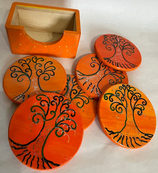 Beautiful Hand Painted Wood Coasters- Set of 5