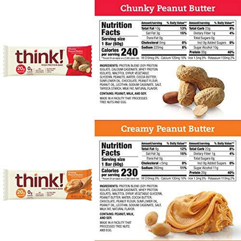 think! High Protein Bars 20g Protein, 03 g Sugar, No Artificial Sweeteners, Gluten GMO Free, 2, Variety Pack, 1 Count