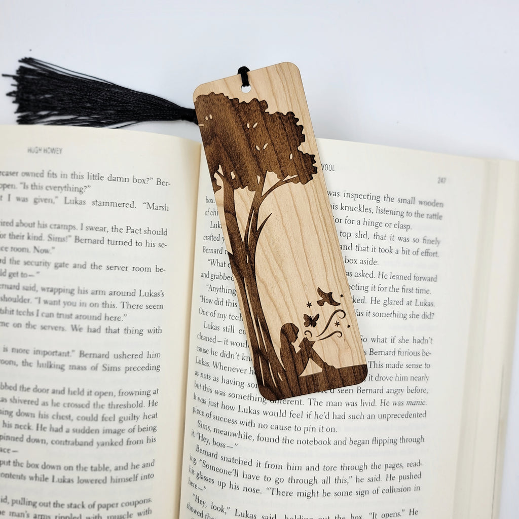 Whimsical mushrooms wood bookmark