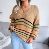 DefeWay женский повседневный свободный свитер в радужную полоску на осень и зиму