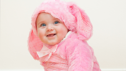 baby wearing pink easter bunny outfit