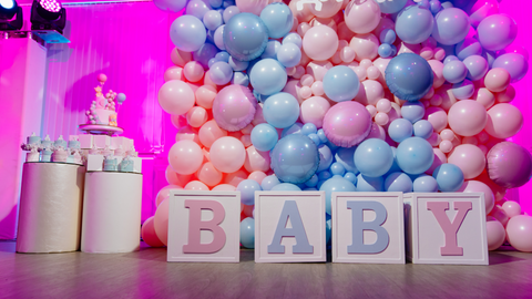 gender reveal decorations at a party