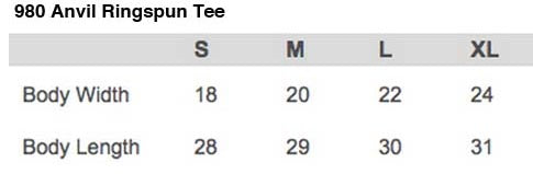 Gildan 980 size chart