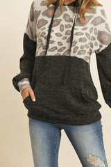 Animal Print Contrast Hoodie With Kangaroo Pockets, $59, Women's Fashion - Women's Clothing - Hoodies & Sweatshirts, Color: Black Grey, Taupe Brown, ENJ5