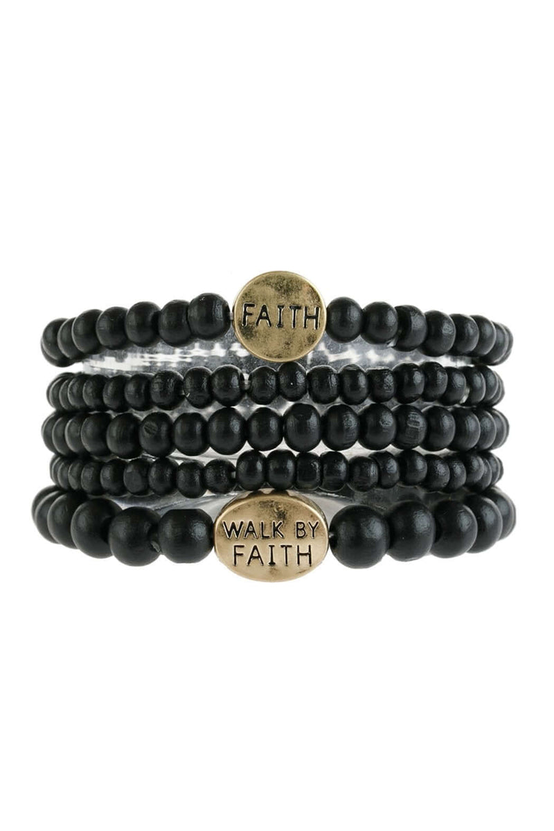 "Faith" Wood Stackable Beaded Bracelet, $29, Jewelry & Accessories - Bracelets & Bangles - Charm Bracelets, Color: BROWN, BLACK, GRAY, IVORY, ENJ5