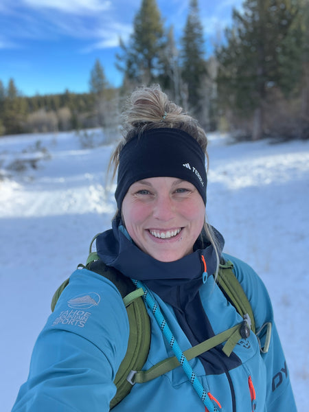 selfie of a woman walking in the snow