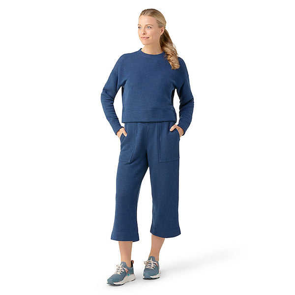 woman modeling smartwool Recycled Terry Crop Wide Leg Pant