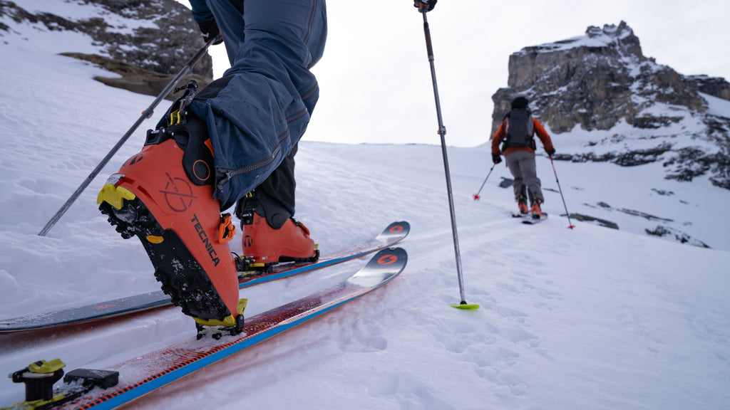 close up of alpine ski touring boot