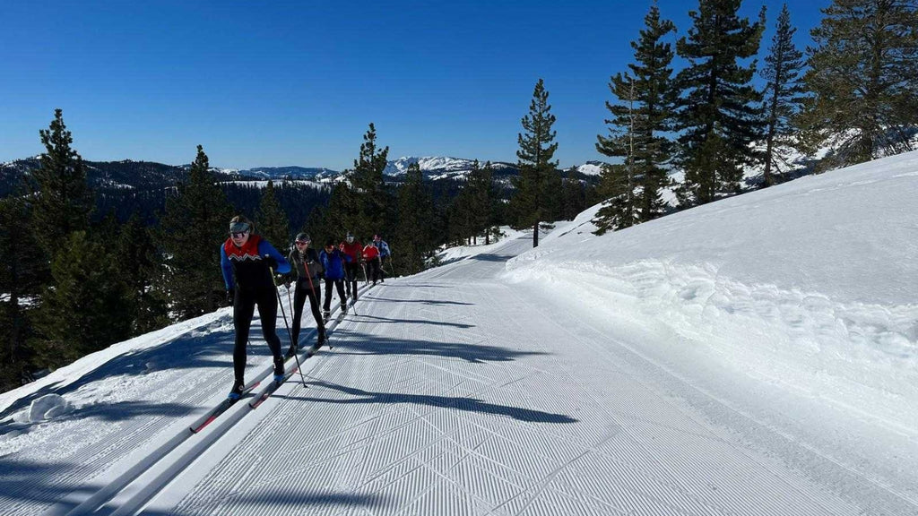 nordic skiers on groomed trail