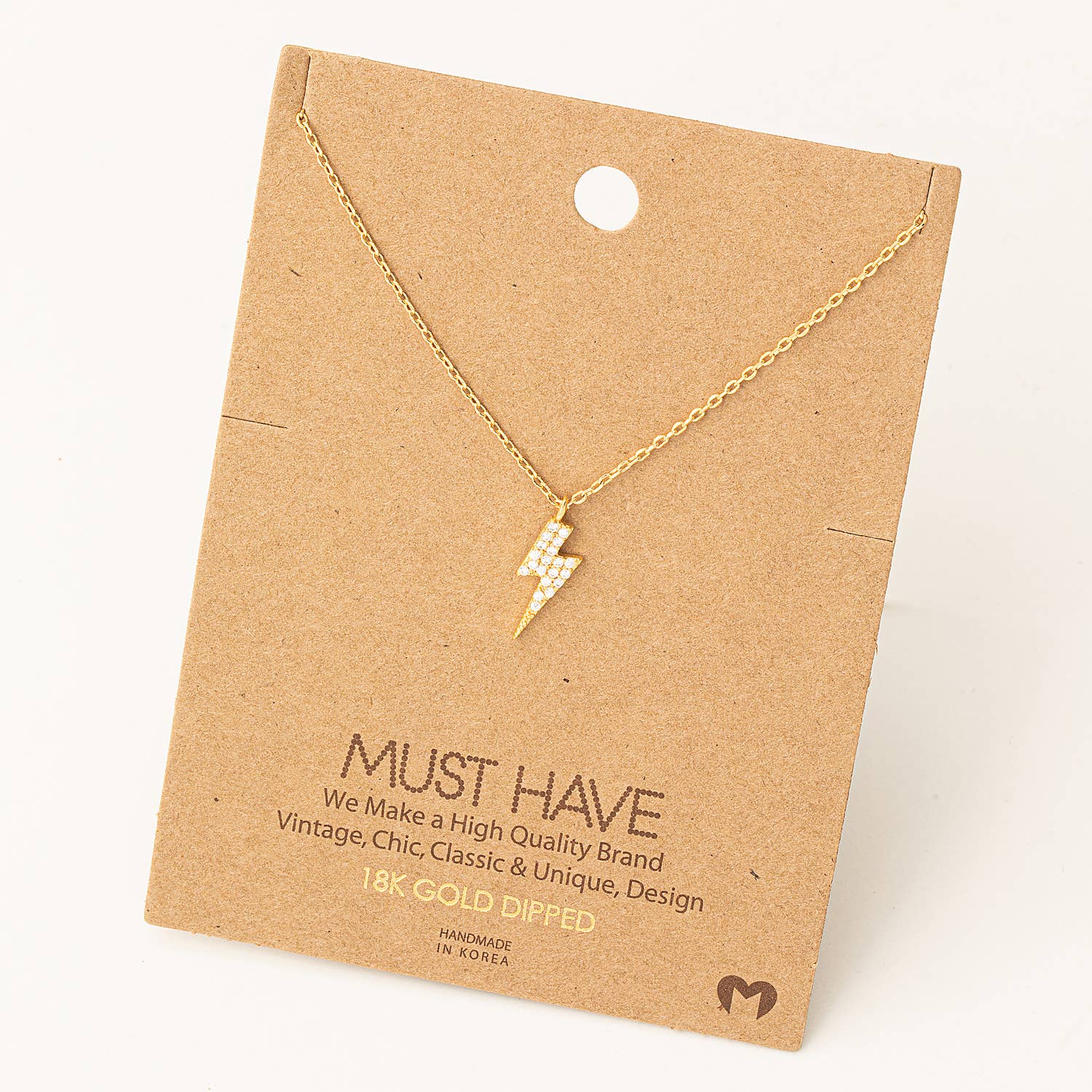 Mini Studded Lightning Bolt Necklace: G