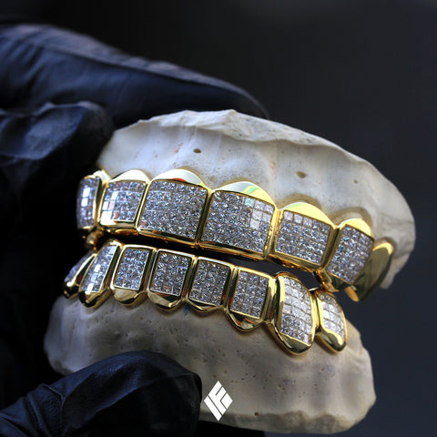 Yellow and White Gold Heart Open Face Diamond Cut Grillz