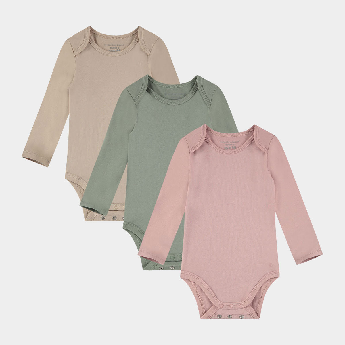 Se Langærmet bambus body - blå grøn beige - fra Bamboo Basics, 80 hos Bambustøj.dk