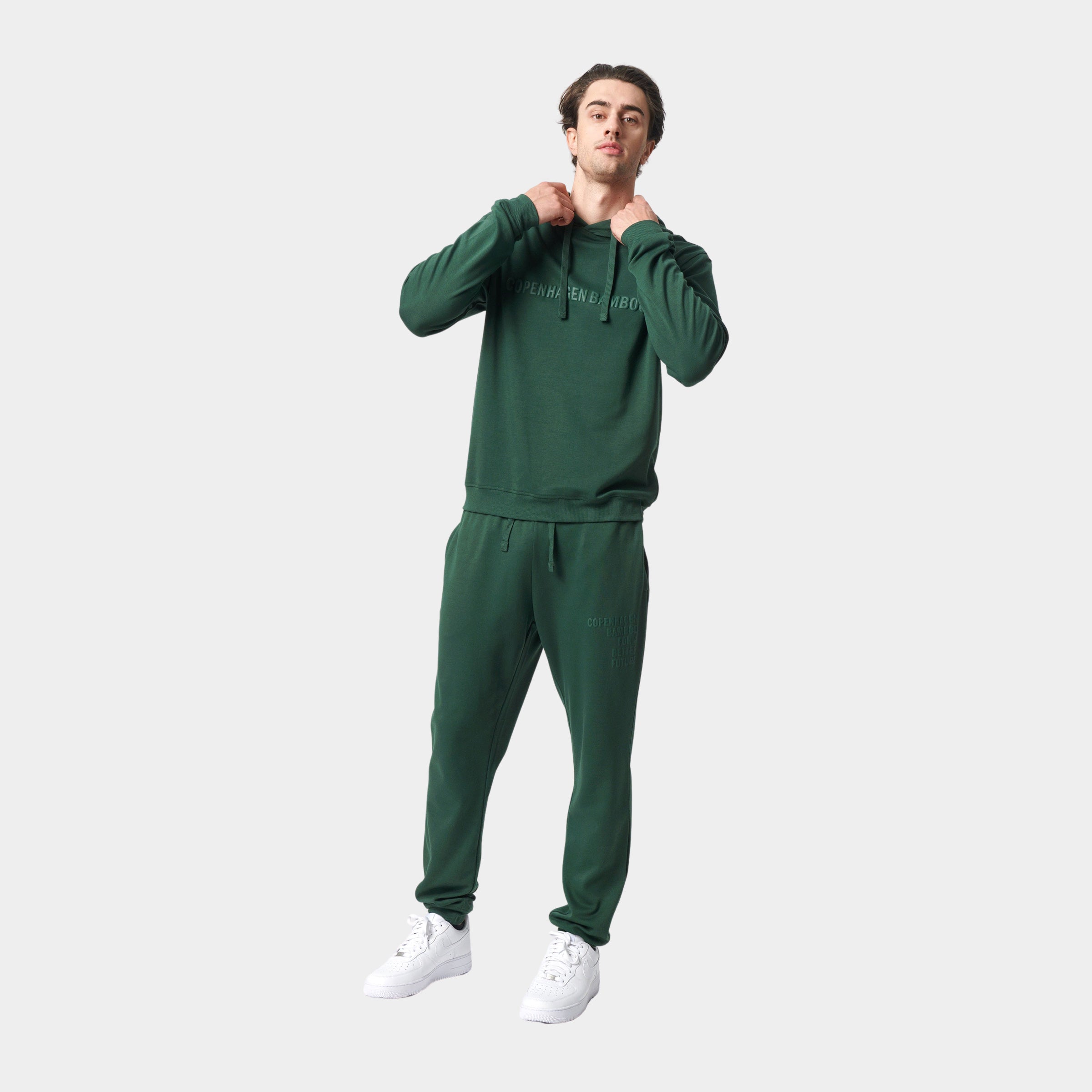 Billede af Bambus hoodie joggingsæt i grøn med logo fra Copenhagen Bamboo, XS