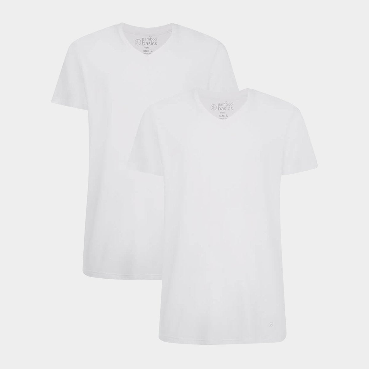 Se Bambus T-shirt med v-hals til herre - 2 pak hvid - Bamboo Basics, XL hos Bambustøj.dk