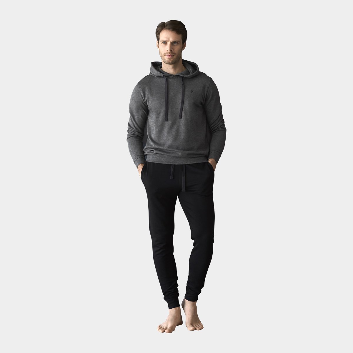 Grå sort bambus joggingdragt hoodie til mænd fra JBS of Denmark, L