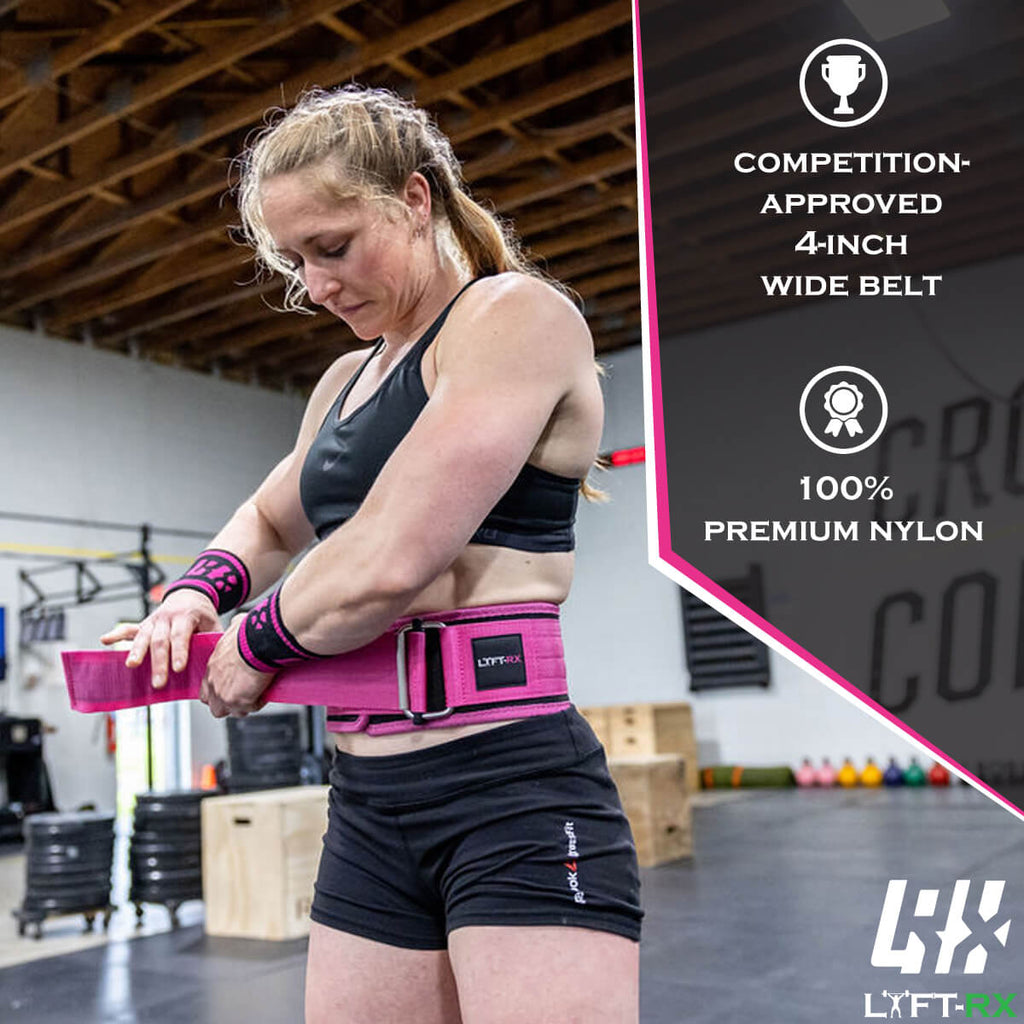 woman putting on a weight lifting belt 