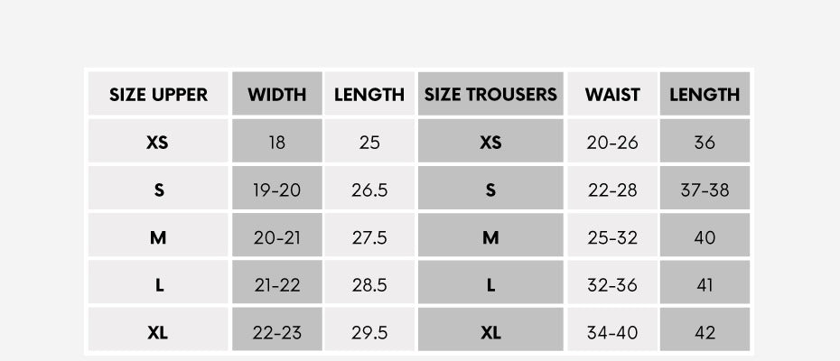 tracksuit Size Chart