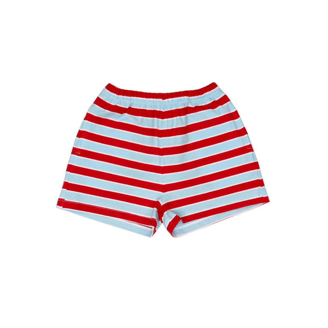 RED / WHITE PINSTRIPE COTTON ZIP SLIT SHORTS