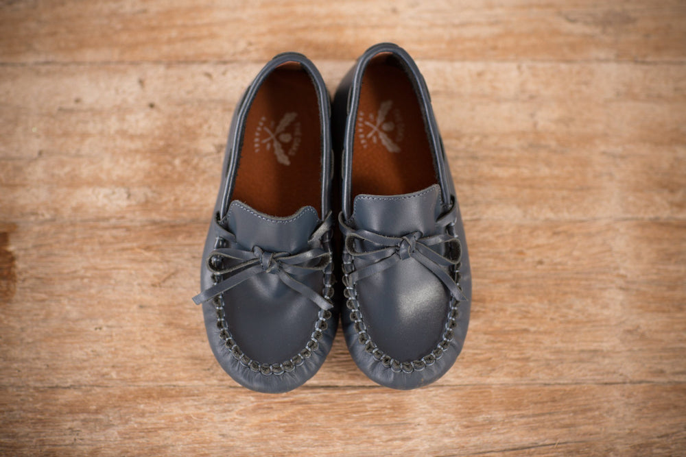 navy leather loafers