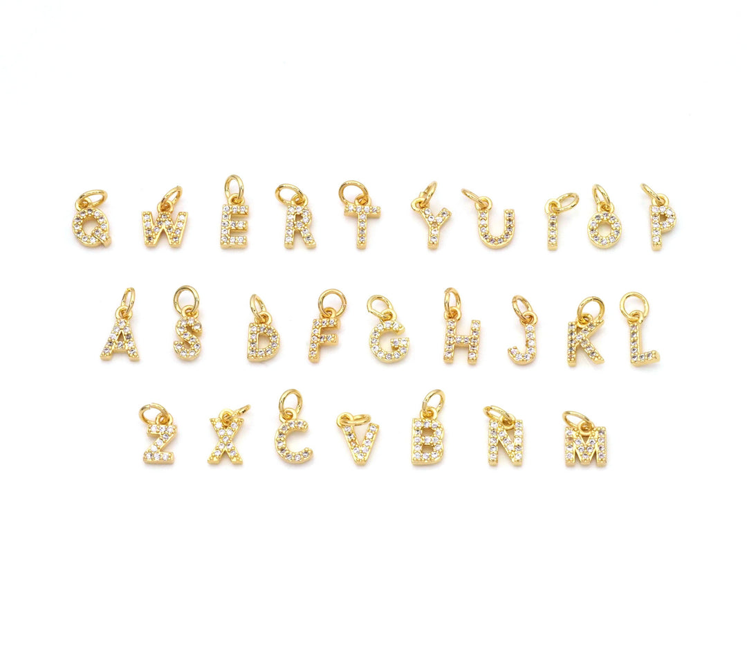 S Cute Gold CZ Initial Charm, Alphabet Name Letter Charm,sku#LX193