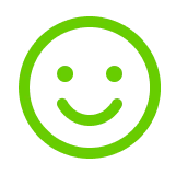 Green pixelated smiley face icon with a black background.