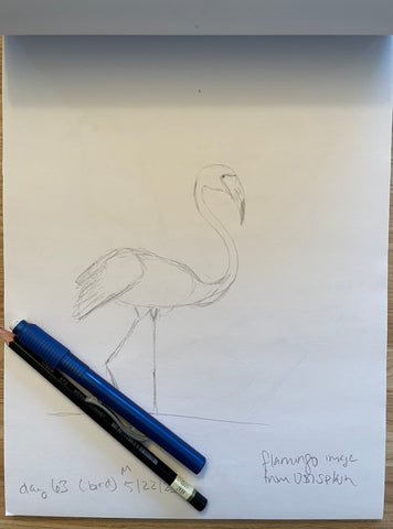 flamingo sketched in pencil