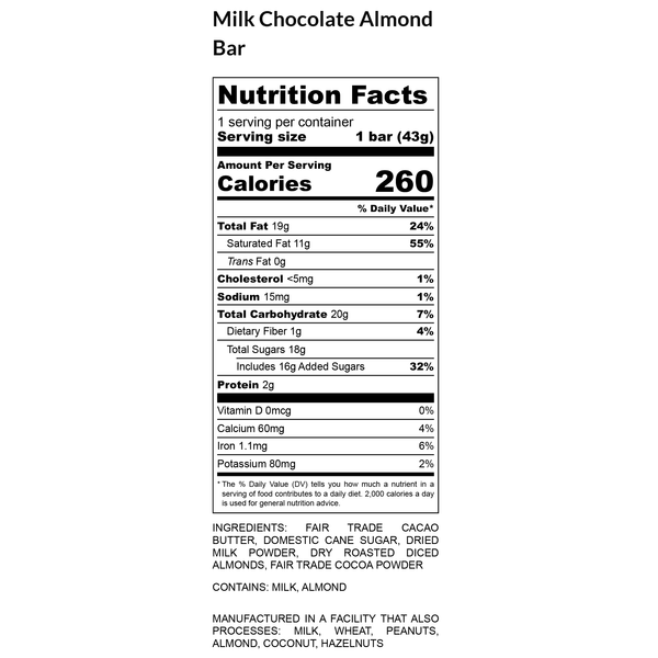 HeHim Milk Chocolate Bar with Almonds Nutrition Facts Panel