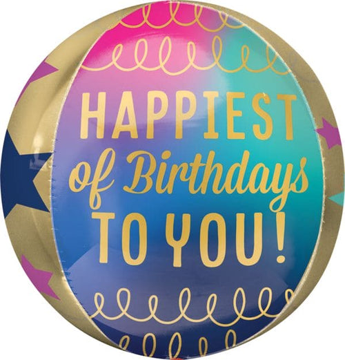 Happiest of Birthdays Gold &  Stars 16" Orbz Balloon