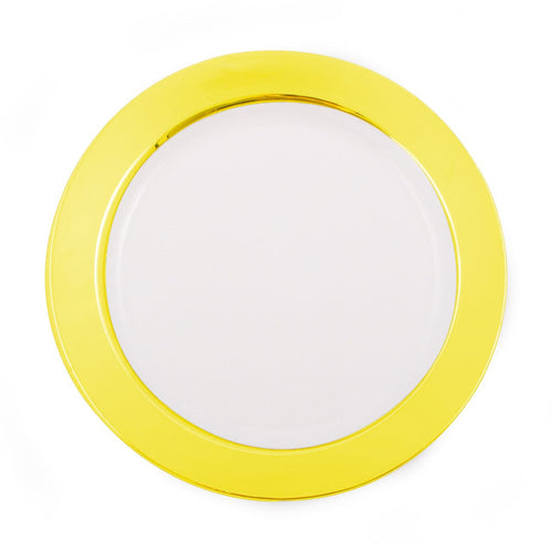 White with Solid Gold Border 7.5in Round Plastic Plates 10ct