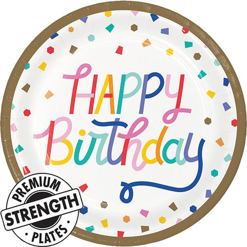 Birthday Confetti 9in Round Dinner Paper Plates 8 Ct