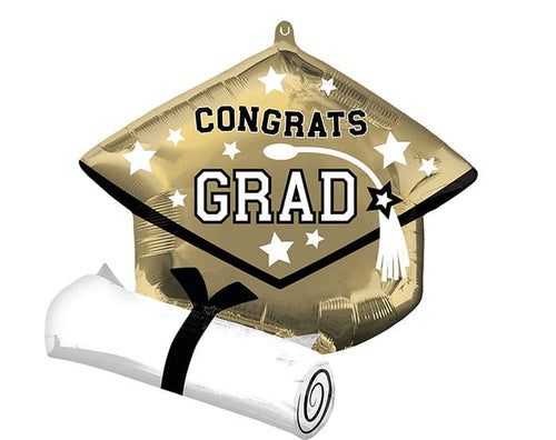 Congrats Grad Gold Cap 25in Metallic Balloon