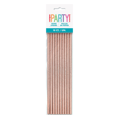 Paper Straws Rose Gold Foil 10 Ct