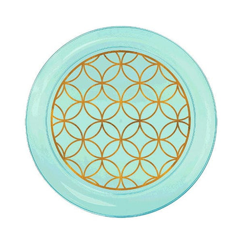 Robin's-egg Blue Gold 6in Printed Plastic Plates