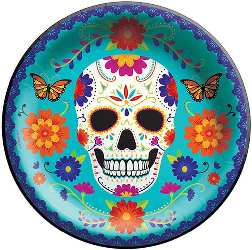 Dia De Los Muertos 10in Round Banquet Paper Plates 20 Ct