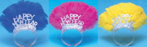 Happy New Year Deluxe Glitter Tiara with Feathers