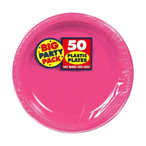 Bright Pink Big Party Pack 7in Round Plastic Plates