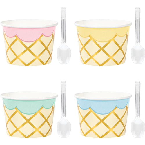 Pastel Celebrations Ice Cream Party Treat Cups with Spoons 8ct