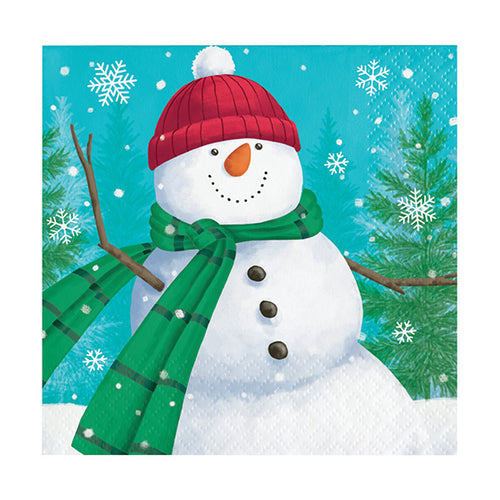 Smiling Snowman Beverage Napkins 16 Ct