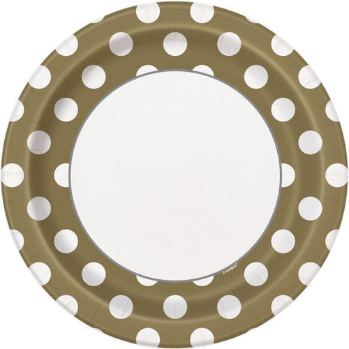 Dots Gold 9in Round Dinner Paper Plates