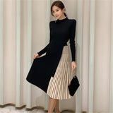 UForever21 Korean Style Women High Quality Solid Knit Slim Sweater Dress 2022 Autumn Winter New Office Lady O-Neck Long Sleeve A-Line Dress